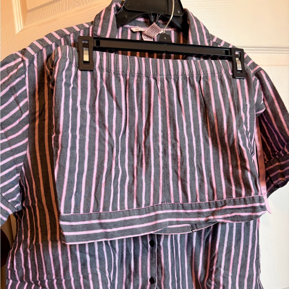 Xl, Victoria's Secret Pink and Gray Striped Pajama Set